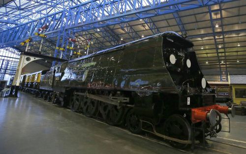 The funeral train "Winston Churchill" that carried Britain's wartime leader Winston Churchill on his final journey from Waterloo to Oxfordshire is displayed at the National Railway Museum in York
